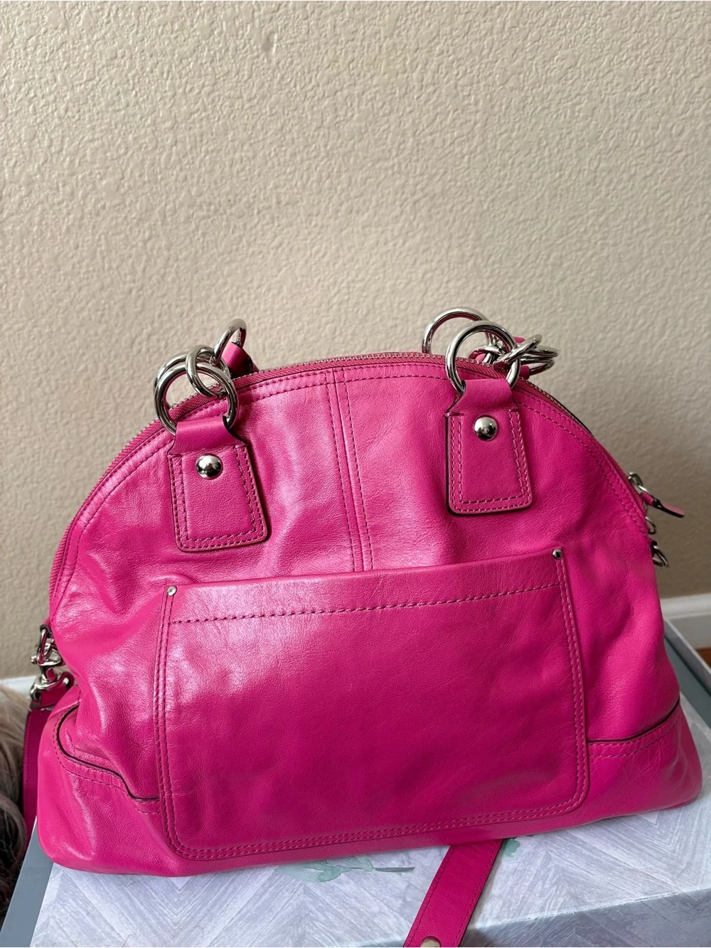 Coach Hot Pink Leather Hobo with Silver Hardware